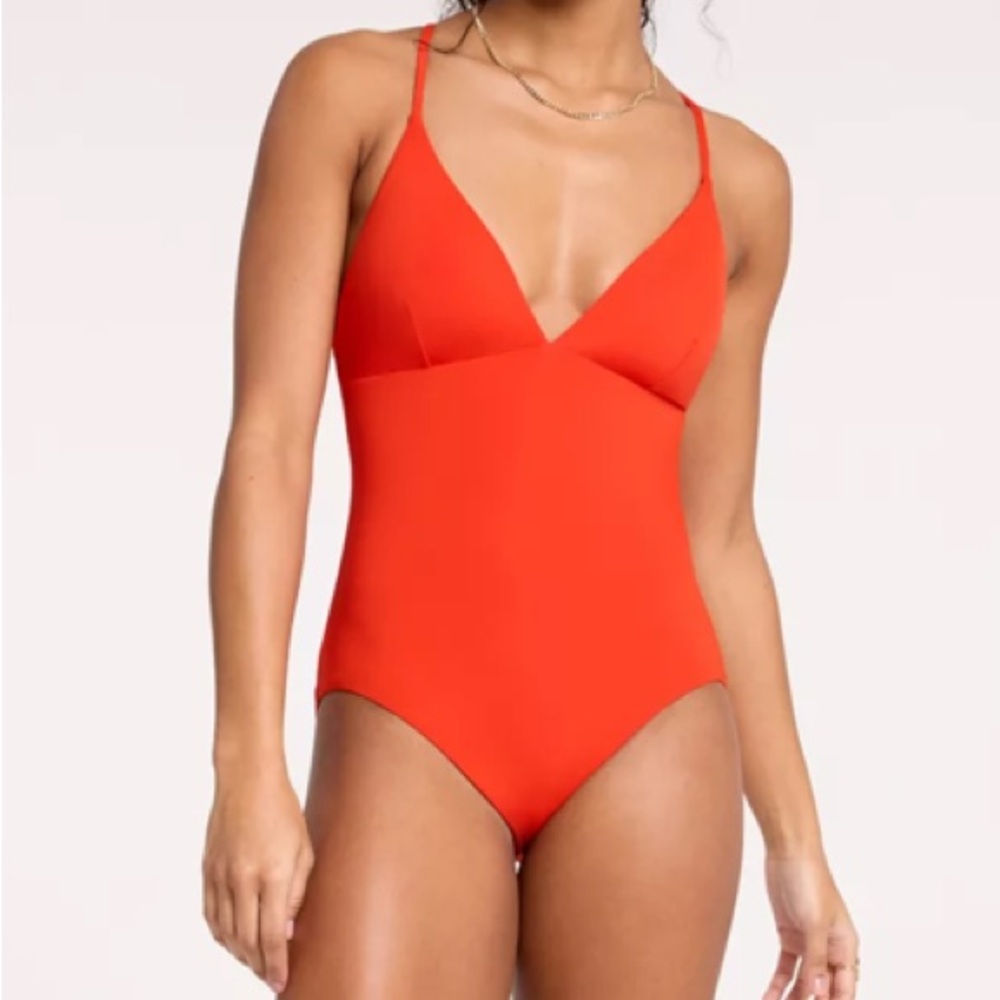 Calia Triangle Strappy Back OnePiece Swimsuit, Fresh Red